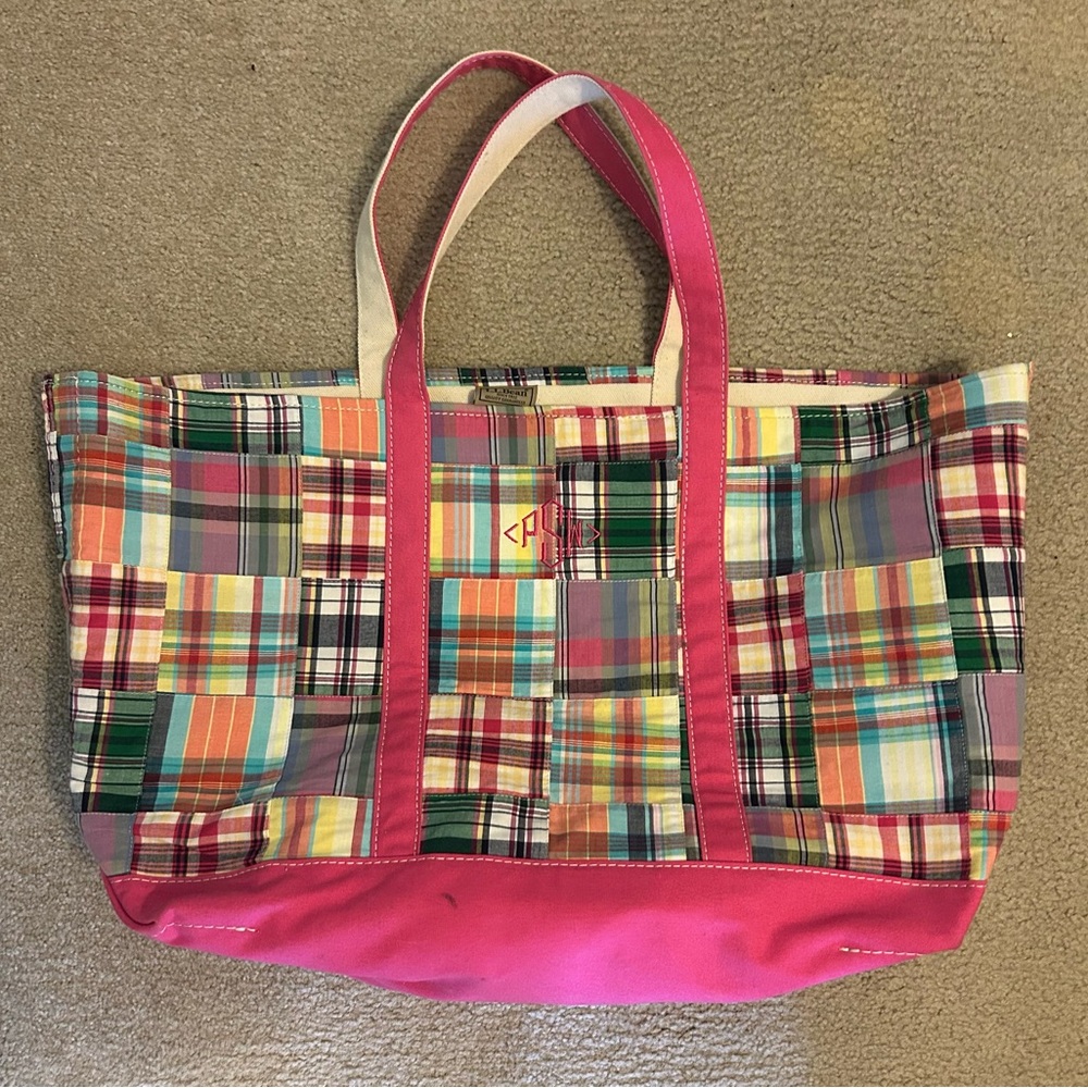 Vintage L.L. Bean Boat and tote large pink madras